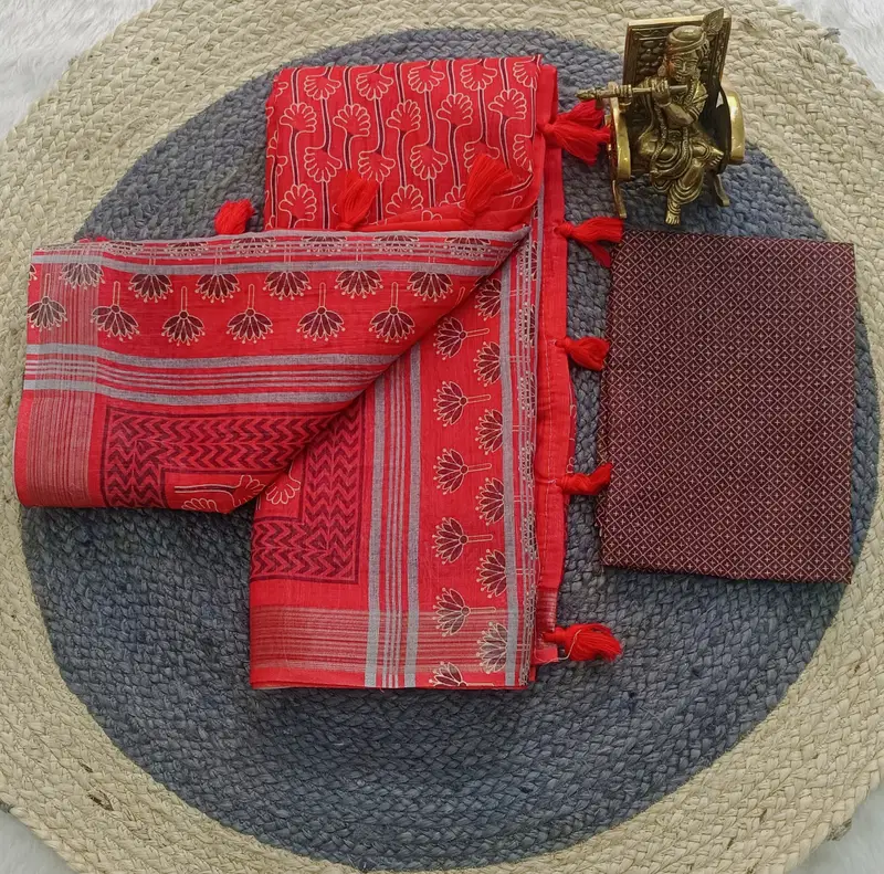 VK 4261 Linen Silver Jari Patta Digital Printed Sarees Wholesale Price In Surat